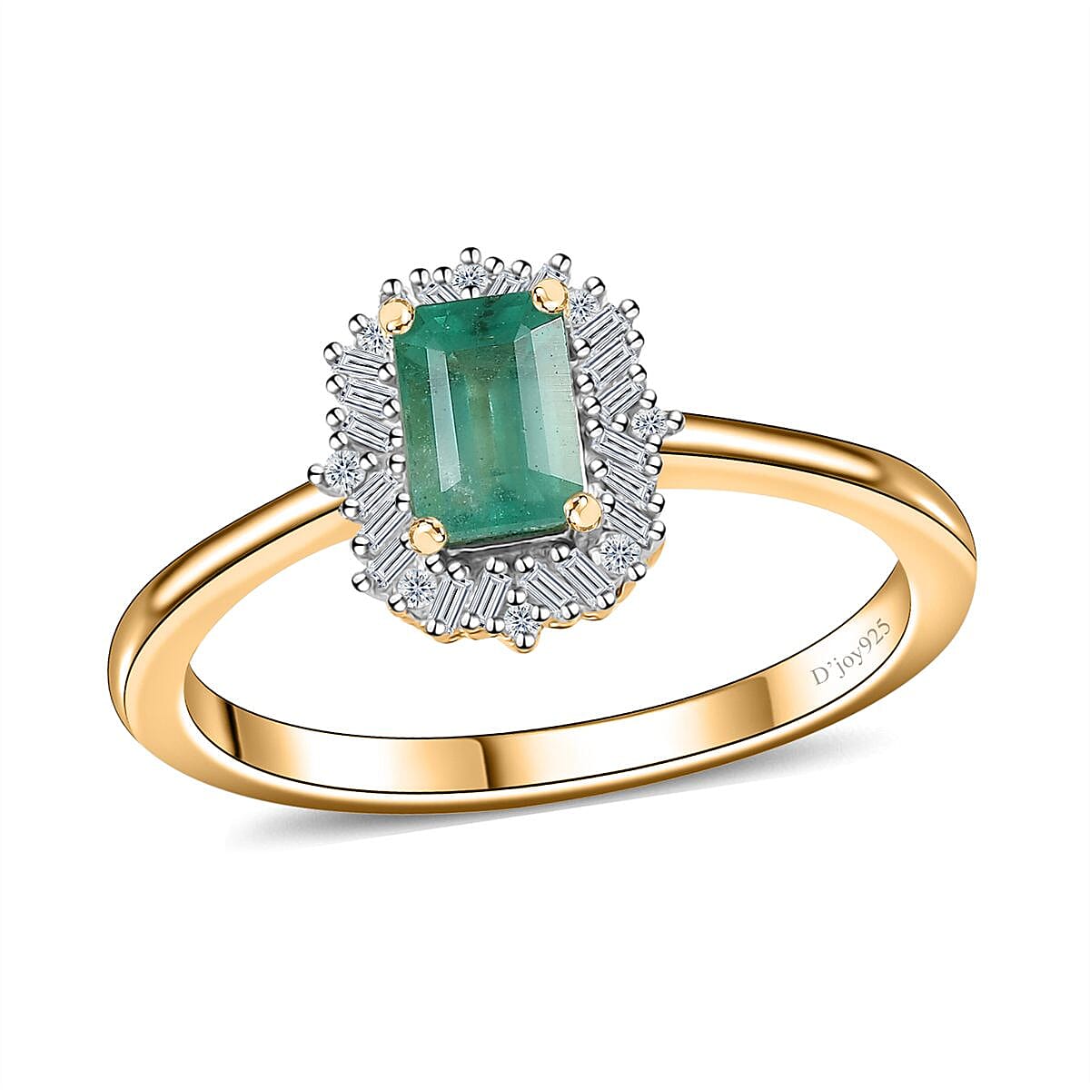 Kagem Zambian Emerald, Diamond (0.15 cts) Halo Ring in Vermeil YG Over Sterling Silver (Size 10.0) 0.75 ctw