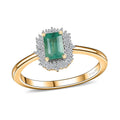 Kagem Zambian Emerald, Diamond (0.15 cts) Halo Ring in Vermeil YG Over Sterling Silver (Size 10.0) 0.75 ctw - Sticky add to cart bar