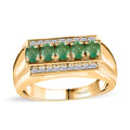 Kagem Zambian Emerald, White Zircon Men's Ring in Vermeil YG Over Sterling Silver (Size 10.0) 1.25 ctw - Sticky add to cart bar
