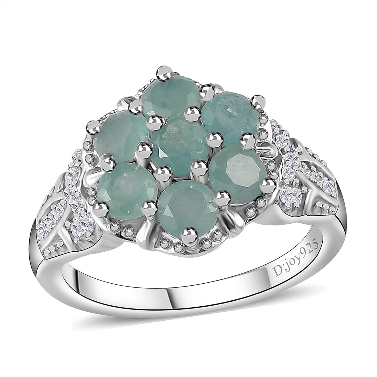 Premium Grandidierite, White Zircon Floral Ring in Platinum Over Sterling Silver (Size 10.0) 1.50 ctw