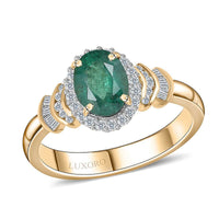 Luxoro 10K Yellow Gold Premium Kagem Zambian Emerald and G-H I2 Diamond Ring (Size 7.0) 1.35 ctw