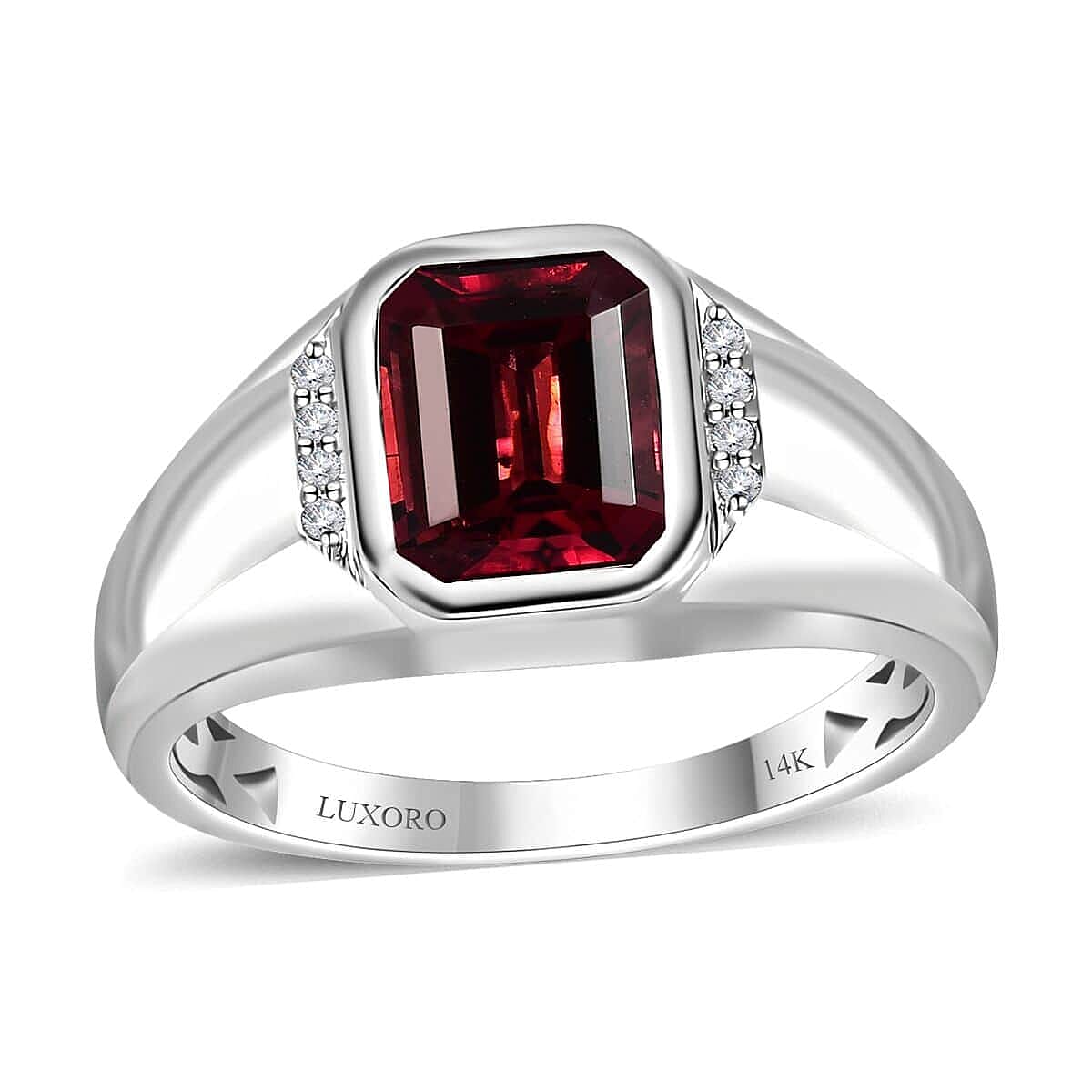 Luxoro 14K White Gold AAA Ouro Fino Rubellite and G-H I2 Diamond Men's Ring (Size 12.0) 5.85 Grams 2.90 ctw