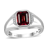 Luxoro 14K White Gold AAA Ouro Fino Rubellite and G-H I2 Diamond Men's Ring (Size 12.0) 5.85 Grams 2.90 ctw