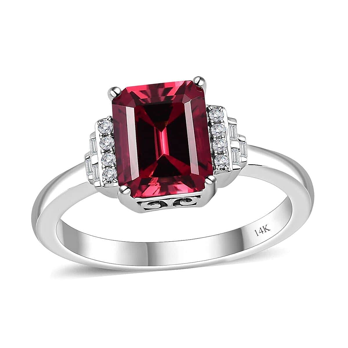 Luxoro 14K White Gold AAA Ouro Fino Rubellite and G-H I2 Diamond Ring (Size 9.0) 2.90 ctw