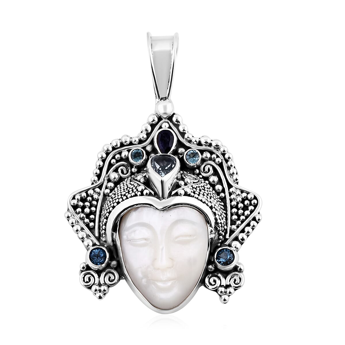 Sajen Silver Mother Of Pearl and Multi Gemstone Pendant without Chain in Sterling Silver 2.90 ctw