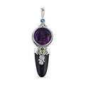 Sajen Silver Amethyst Carved and Multi Gemstone Pendant in Sterling Silver 28.00 ctw - Sticky add to cart bar