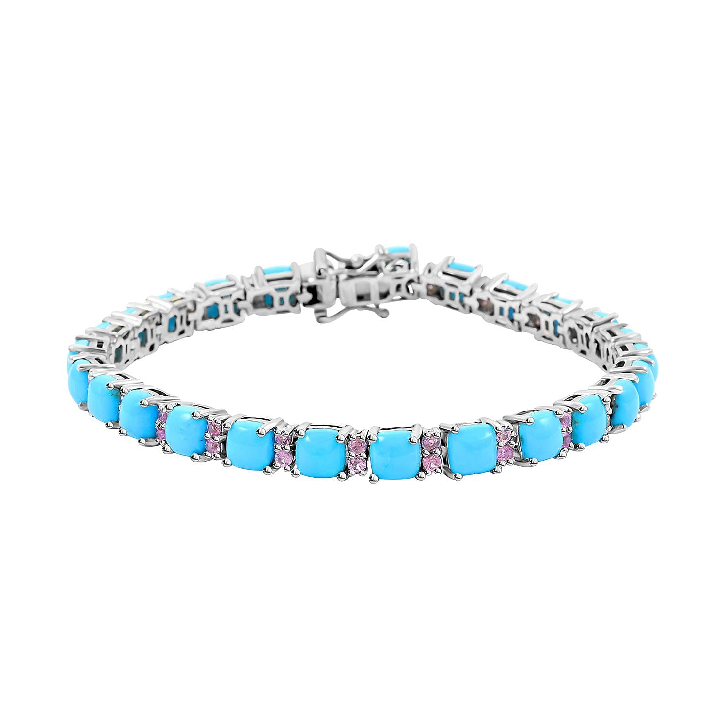 Sleeping Beauty Turquoise and Madagascar Pink Sapphire Bracelet in Platinum Over Sterling Silver (7.25 In) 14.60 ctw