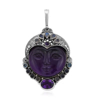 Sajen Silver African Amethyst Carved and Multi Gemstone Pendant in Sterling Silver 76.30 ctw