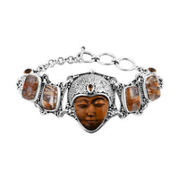 Sajen Silver Tigers Eye and Multi Gemstone Toggle Clasp Bracelet in Sterling Silver (7.25 In) 44.25 ctw