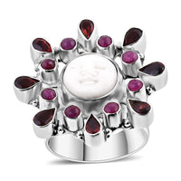 Sajen Silver Carved Bone and Multi Gemstone Ring in Sterling Silver (Size 10.0) 3.75 ctw