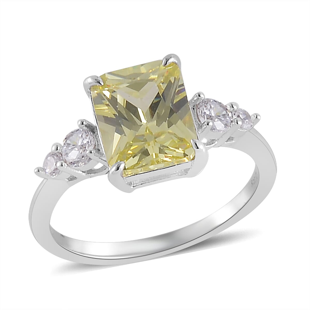 Simulated Peridot and White Diamond Ring in Rhodium Over Sterling Silver (Size 10.0) 3.80 ctw