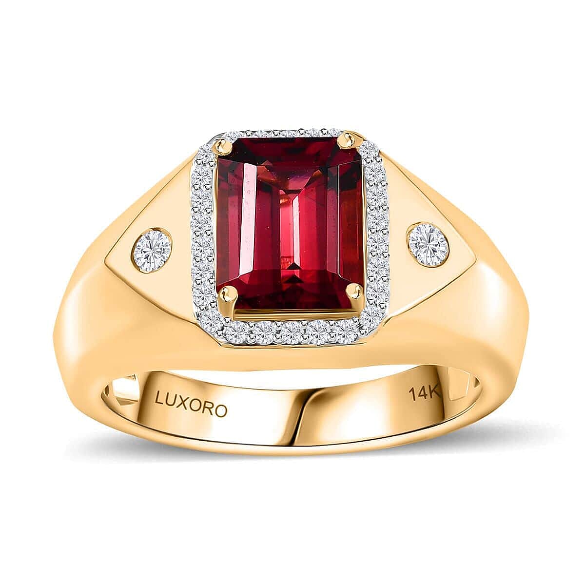 One Time Only Luxoro 14K Yellow Gold AAA Ouro Fino Rubellite, Diamond (G-H, I2) (0.25 cts) Men's Ring (Size 10.0) (8.20 g) (Del. in 10-12 Days) 3.10 ctw