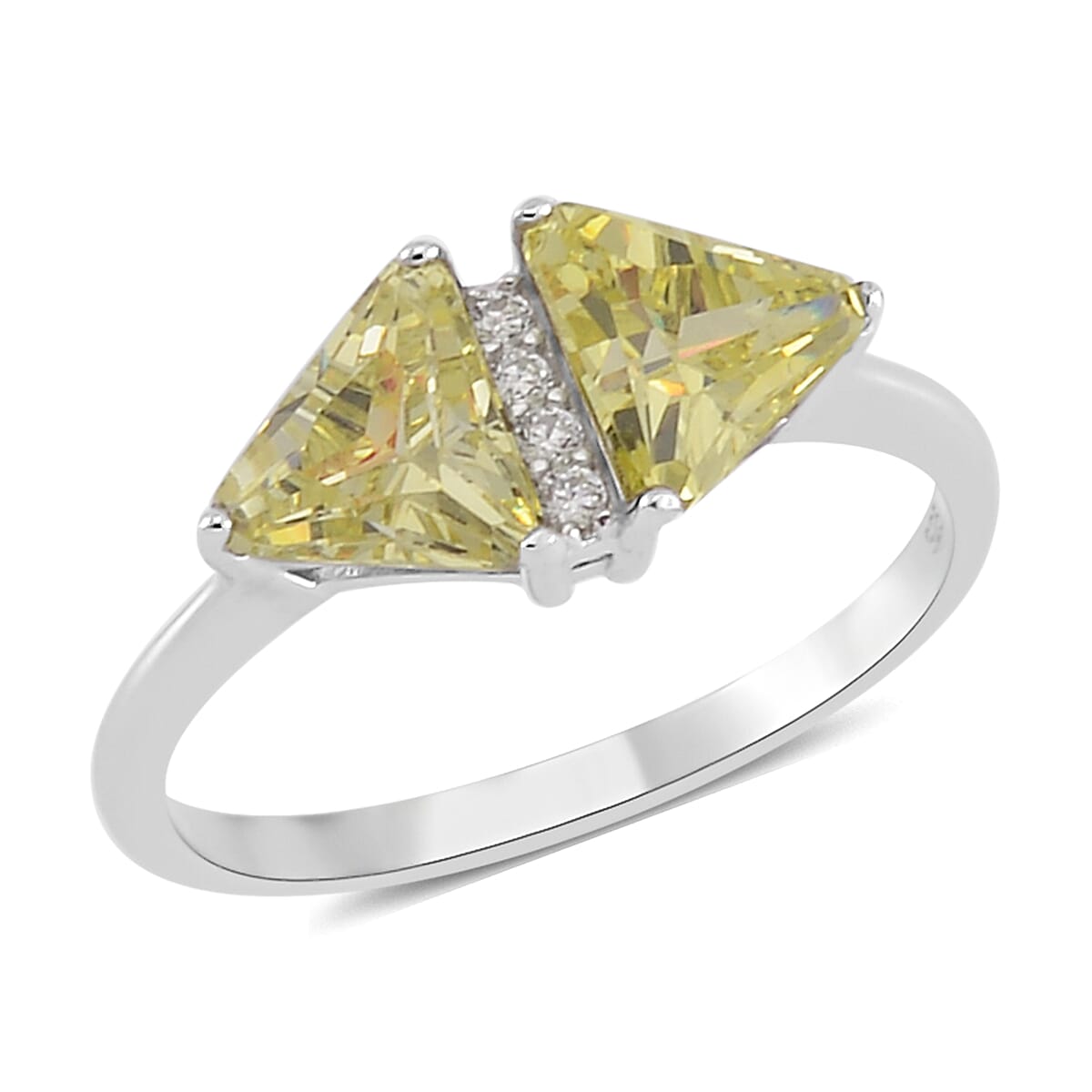 Simulated Peridot and White Diamond Ring in Rhodium Over Sterling Silver (Size 11.0) 0.80 ctw