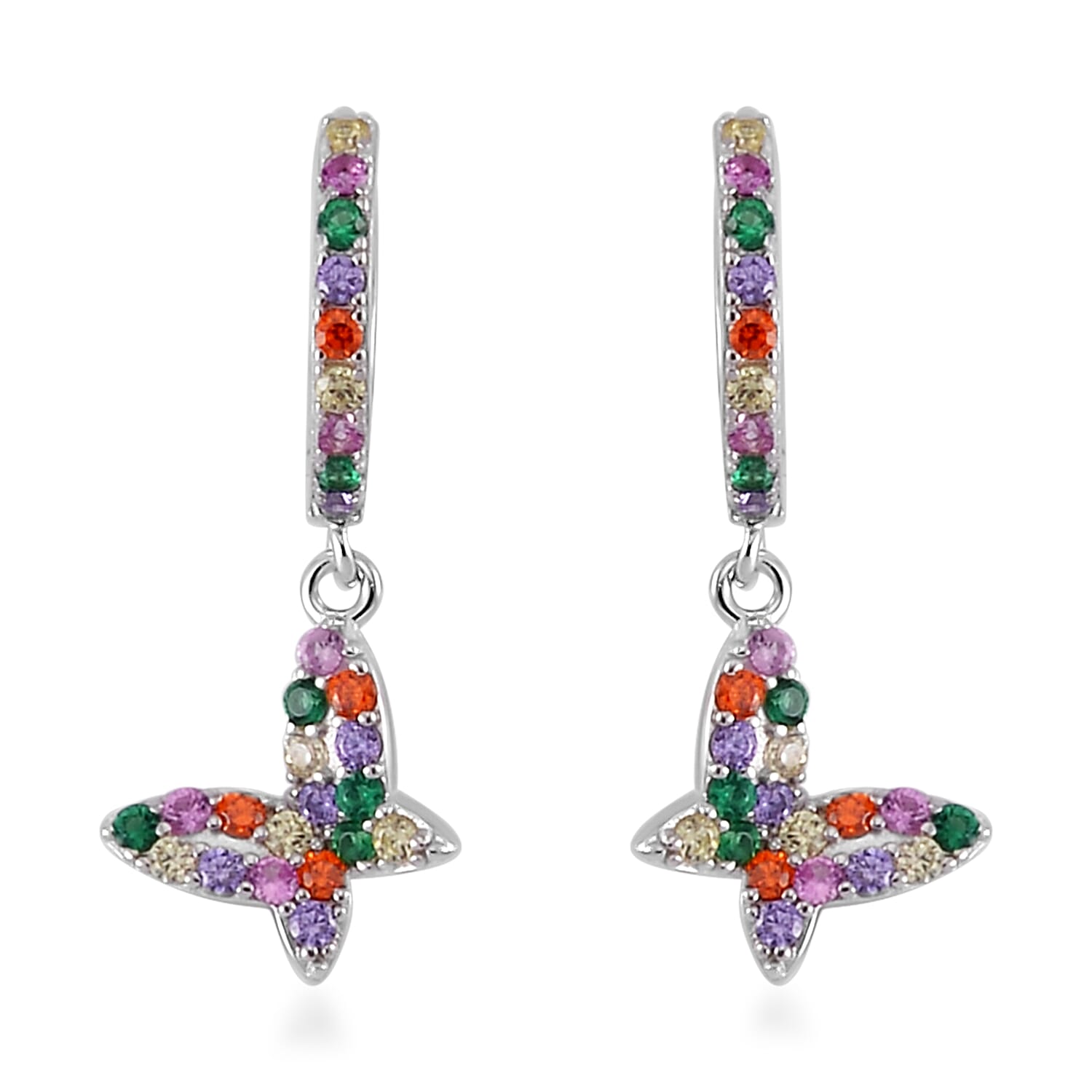 Simulated Multi Color Diamond Earrings in Rhodium Over Sterling Silver 0.80 ctw