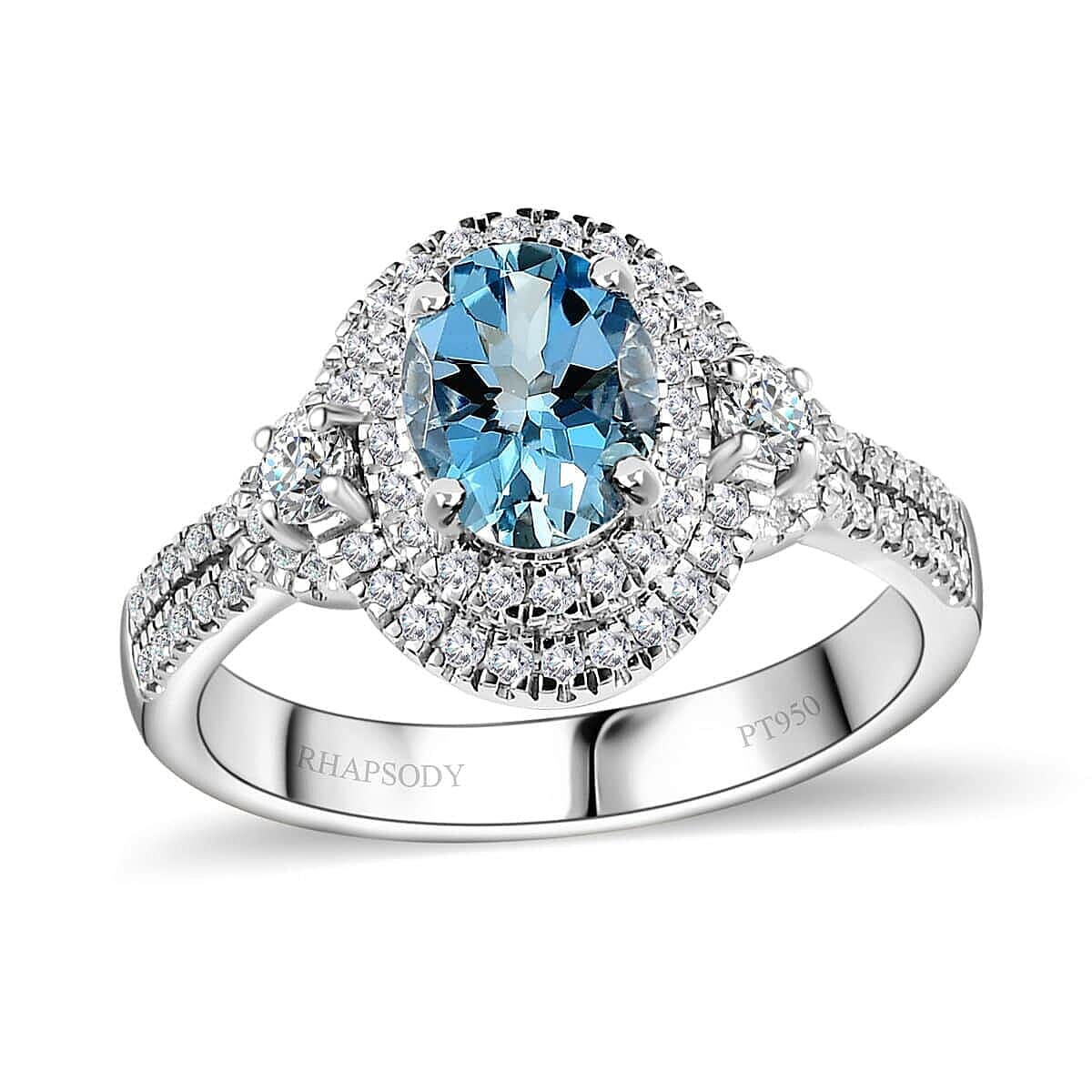 Rhapsody 950 Platinum AAAA Santa Maria Aquamarine, Diamond (E-F, VS2) (0.50 cts) Ring (Size 10.0) (8.15 g) (Delivery in 10-12 Days) 1.55 ctw