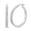 Rhodium Over Sterling Silver Hoop Earrings 3.40 Grams - Sticky add to cart bar