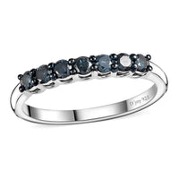 Blue Diamond Band Ring in Platinum Over Sterling Silver (Size 10.0) 0.50 ctw