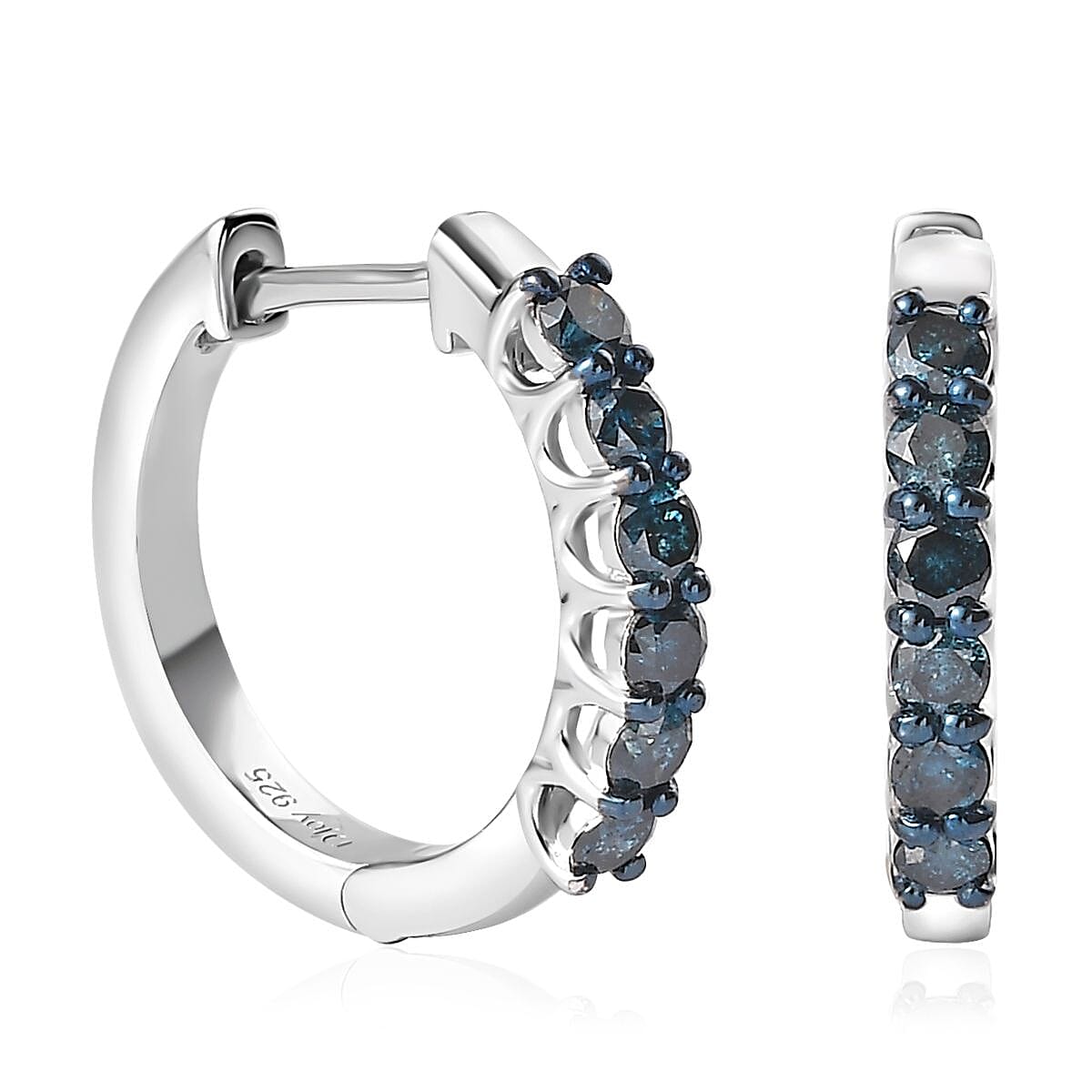 Venice Blue Diamond I2-I3 Hoop Earrings in Platinum Over Sterling Silver 0.75 ctw