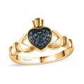 Venice Blue Diamond 12-I3 Claddagh Ring in Vermeil Yellow Gold Over Sterling Silver (Size 10.0) 0.15 ctw - Sticky add to cart bar