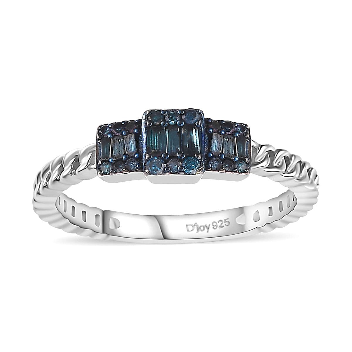 Venice Blue Diamond (12-I3) Cluster Ring in Platinum Over Sterling Silver (Size 10.0) 0.25 ctw
