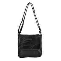 Black Patchwork Sheep Leather Crossbody Bag (11"x9"x3.5")