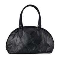 Black Patchwork Sheep Leather Half-Moon Shoulder Leather Bag (15"x10.6"x3.9")
