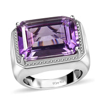 Premium Rose De France Amethyst Solitaire Men's Ring in Platinum Over Sterling Silver (Size 10.0) 20.00 ctw