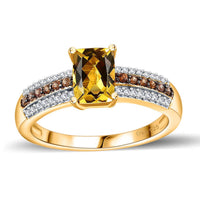 Brazilian Heliodor, Brown and White Zircon Ring in Vermeil Yellow Gold Over Sterling Silver (Size 10.0) 1.40 ctw