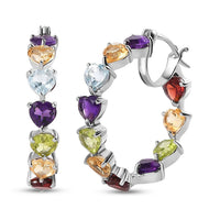 D'Joy Multi Gemstone Inside Out Hoop Earrings in Platinum Over Sterling Silver 10.60 ctw