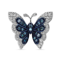 Venice Blue Diamond I1-I2 and Diamond Butterfly Pendant in Platinum Over Sterling Silver 0.33 ctw