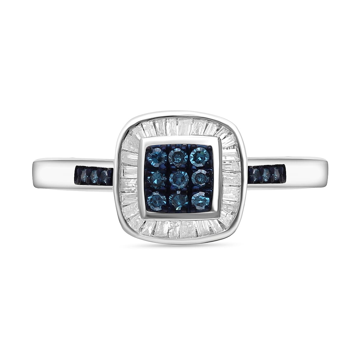 Venice Blue Diamond I1-I2 and White Diamond Ring in Platinum Over Sterling Silver (Size 10.0) 0.25 ctw
