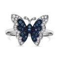 Venice Blue Diamond (I1-I2), White Diamond Butterfly Ring in Platinum Over Sterling Silver (Size 10.0) 0.33 ctw - Sticky add to cart bar