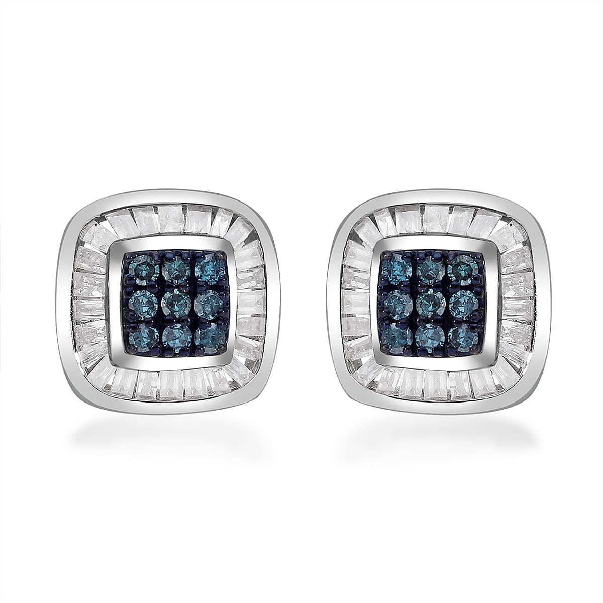 Venice Blue Diamond I1-I2 and White Diamond Stud Earrings in Platinum Over Sterling Silver 0.33 ctw