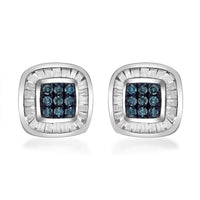 Venice Blue Diamond I1-I2 and White Diamond Stud Earrings in Platinum Over Sterling Silver 0.33 ctw