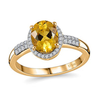 Brazilian Heliodor and Moissanite Halo Ring in Vermeil Yellow Gold Over Sterling Silver (Size 10.0) 2.00 ctw