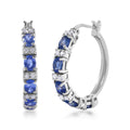 Ceylon Blue Sapphire and Moissanite Hoop Earrings in Platinum Over Sterling Silver 3.65 ctw - Sticky add to cart bar
