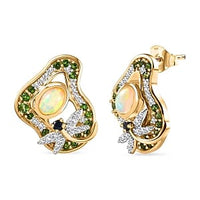 Ethiopian Welo Opal and Chrome Diopside 2.45 ctw Earrings in Vermeil YG Over Sterling Silver