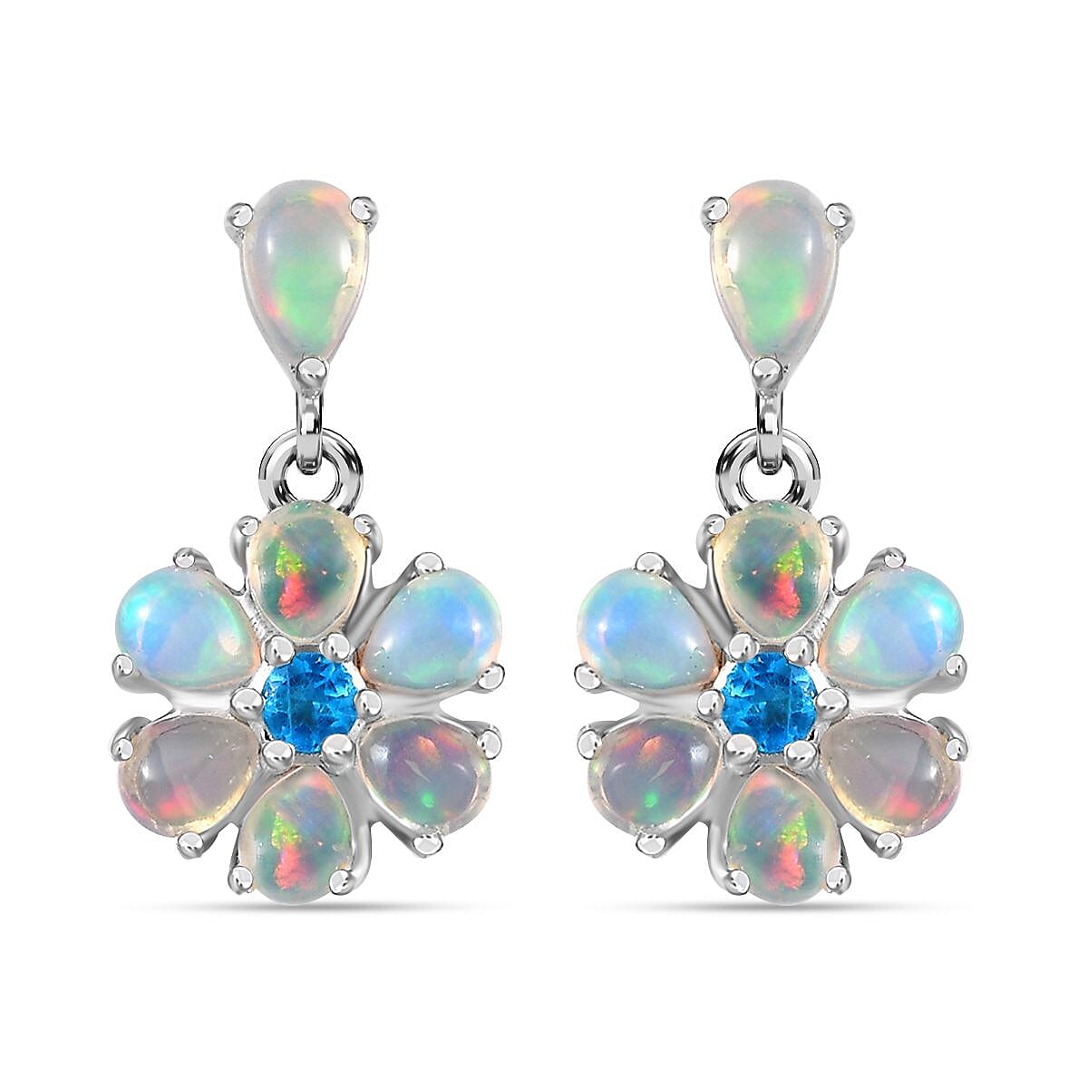 Ethiopian Welo Opal and Malgache Neon Apatite Floral Earrings