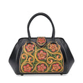Grand Pelle Black with Multicolor Hand Engraving Flower Genuine Leather Hand Bag (14"x9"x7") with Handle Drop 6.3" - Sticky add to cart bar