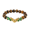 Feng Shui Tiger's Eye Beaded Pixiu Stretch Bracelet in Goldtone 81.00 ctw - Sticky add to cart bar