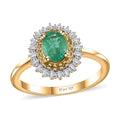 Kagem Zambian Emerald, Yellow Diamond (IR), White Diamond (0.30 cts) Double Halo Ring in Vermeil YG Over Sterling Silver (Size 10.0) 1.00 ctw - Sticky add to cart bar