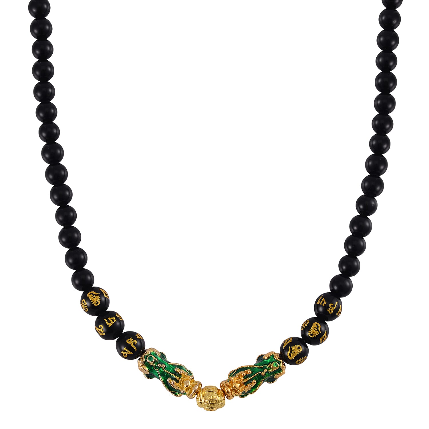 Feng Shui Black Obsidian Beaded Pixiu Necklace (18-20 Inches) in Goldtone 190.00 ctw