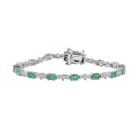 Kagem Zambian Emerald and White Zircon Bracelet in Platinum Over Sterling Silver (6.50 In) 4.00 ctw