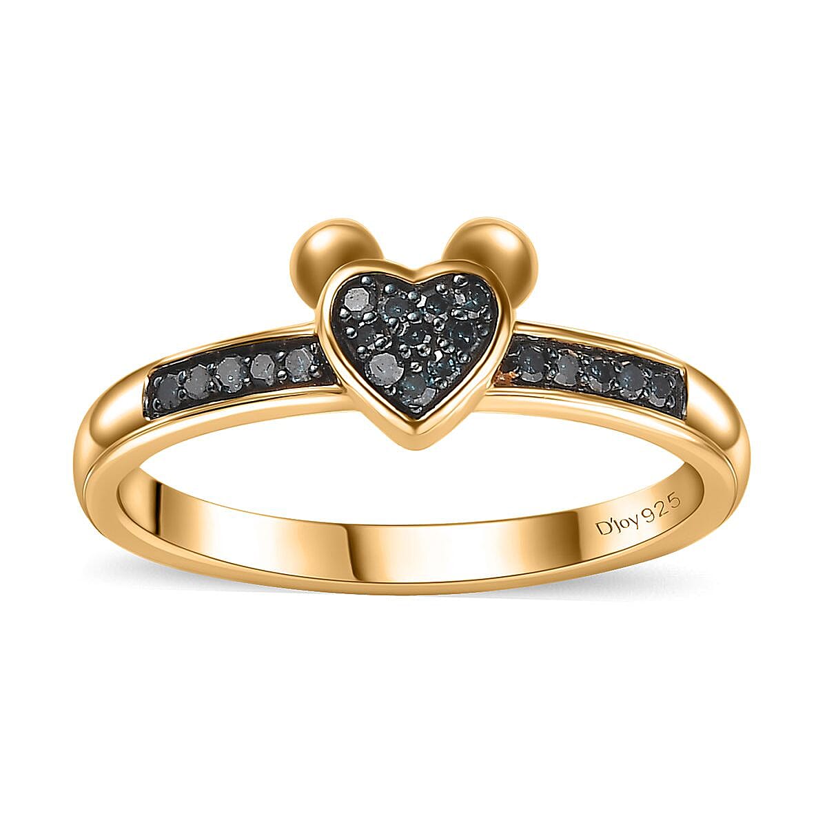 Venice Blue Diamond 12-I3 Heart Ring in Vermeil Yellow Gold Over Sterling Silver (Size 8.0) 0.10 ctw
