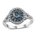 Venice Blue Diamond 12-I3 and White Diamond Ring in Platinum Over Sterling Silver (Size 10.0) 1.00 ctw - Sticky add to cart bar