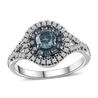 Venice Blue Diamond 12-I3 and White Diamond Ring in Platinum Over Sterling Silver (Size 10.0) 1.00 ctw