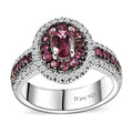 Ouro Fino Rubellite and Moissanite Double Halo Ring in Platinum Over Sterling Silver (Size 10.0) 1.35 ctw - Sticky add to cart bar