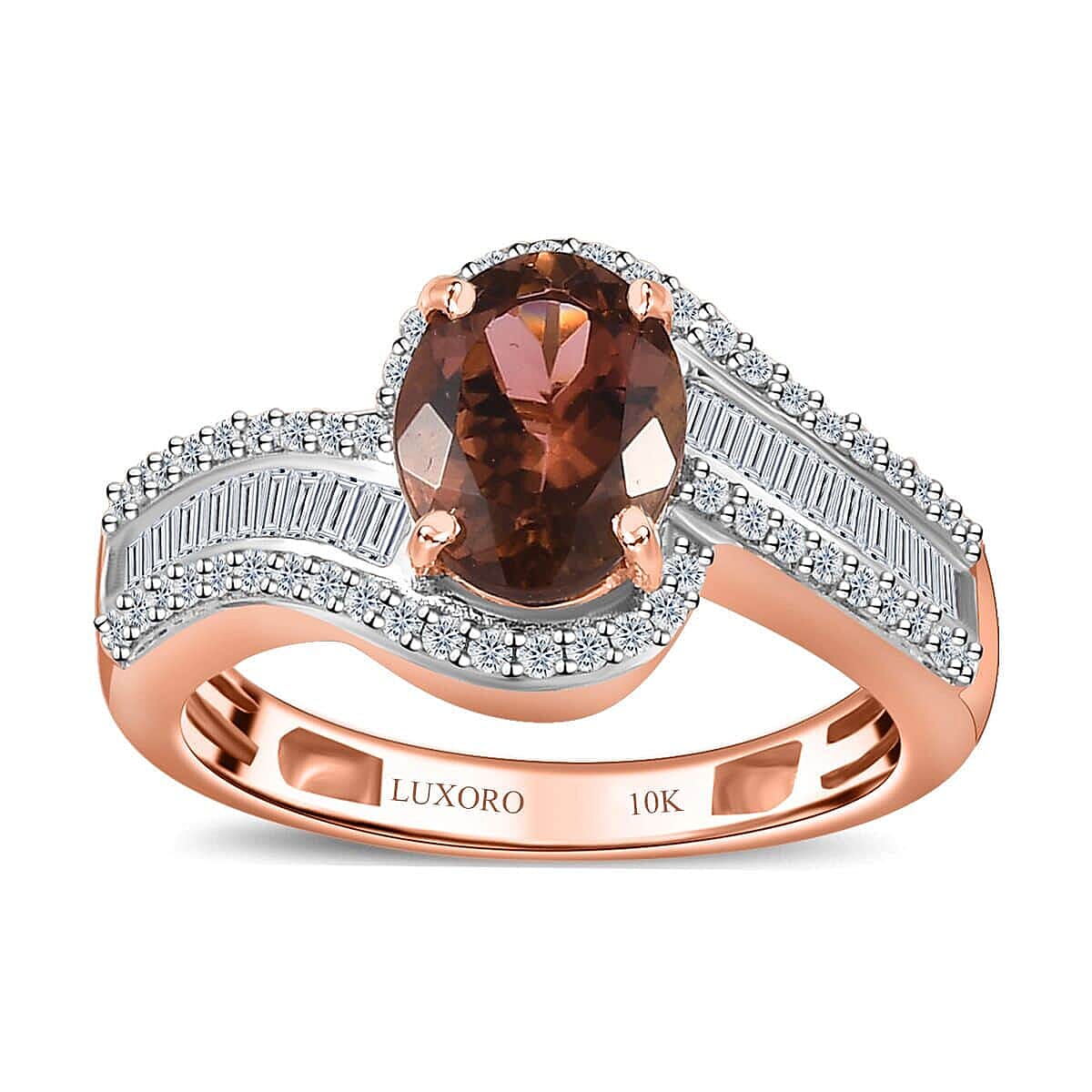 Luxoro 10K Rose Gold Premium Blush Tourmaline and G-H I2 Diamond Bypass Ring (Size 10.0) 1.60 ctw