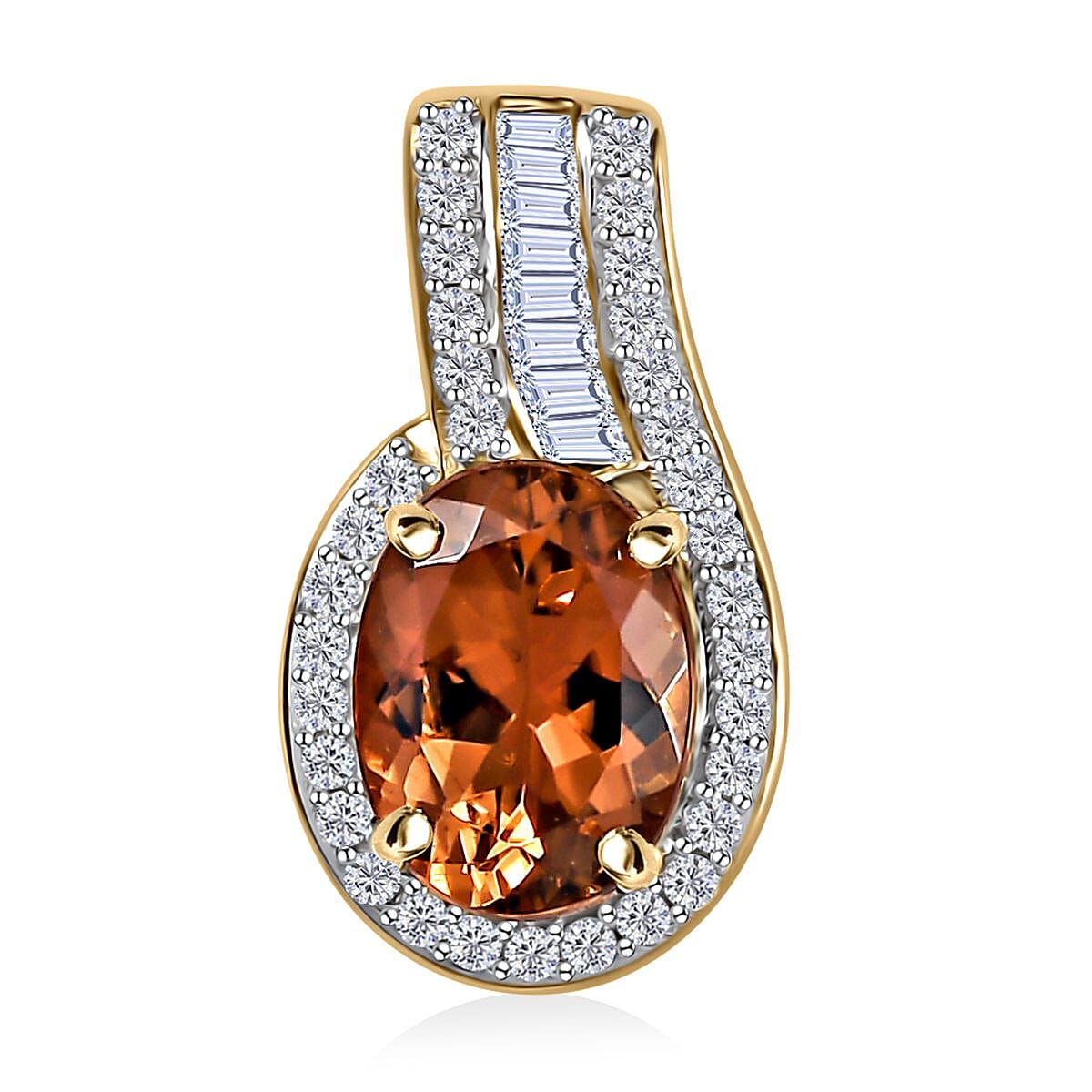 Luxoro 10K Rose Gold Premium Blush Tourmaline and G-H I2 Diamond Pendant without Chain 1.35 ctw