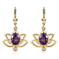 Moroccan Amethyst and Moissanite Lever Back Lotus Earrings in Vermeil Yellow Gold Over Sterling Silver 2.50 ctw - Sticky add to cart bar